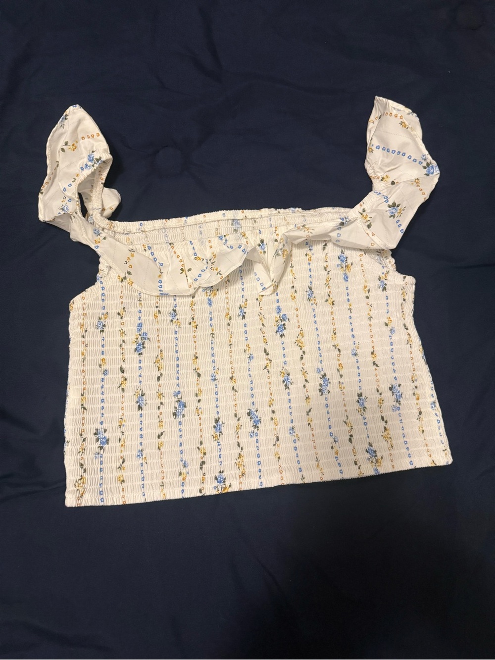 wild fable White Floral Smocked Ruffle Crop Top